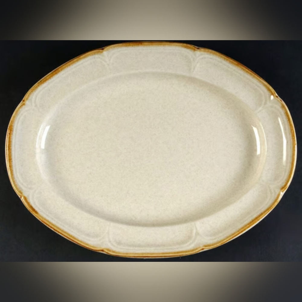 Baroque Hearthside Vintage Stoneware Tan 12" Oval Serving Platter Stoneware